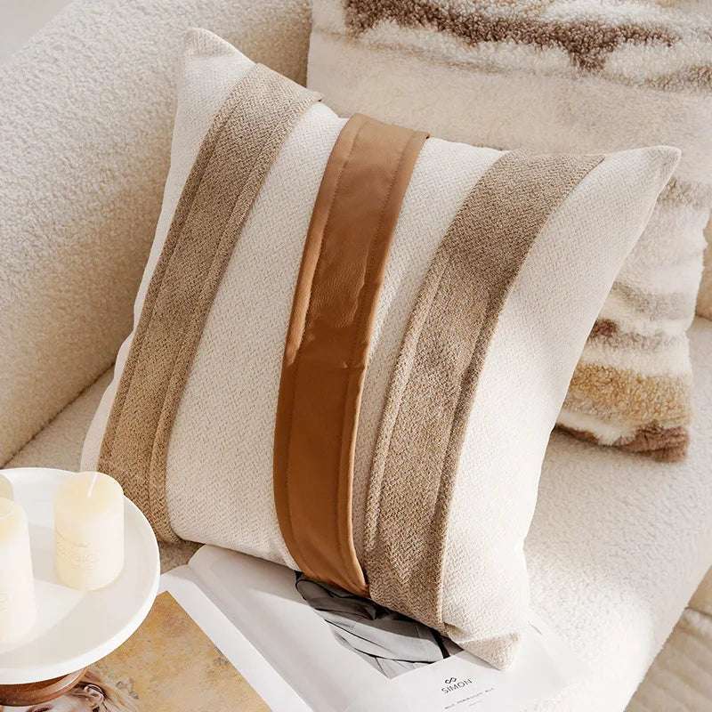 Brown & Cream Nordic Jacquard Decorative Throw Pillow Cover 45x45cm