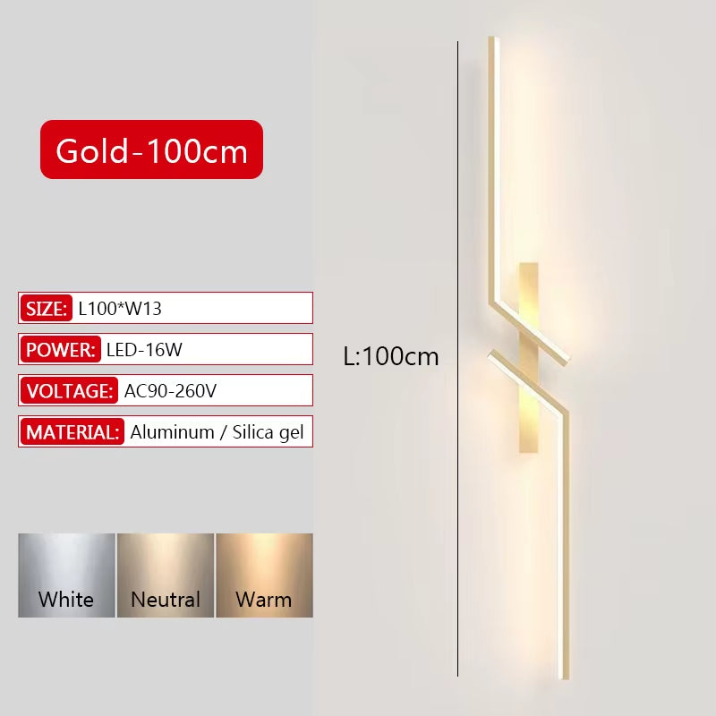 Long Strip LED Wall Lamp Modern Remote Control Dimming Living Roomdecor Wall Lamp Background Bedroom Bedside Home LED Lighting