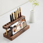Wooden Pen Holder with Phone Holder 9-Slot