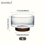 Glass Fruit & Snack Bowl with Wooden Base