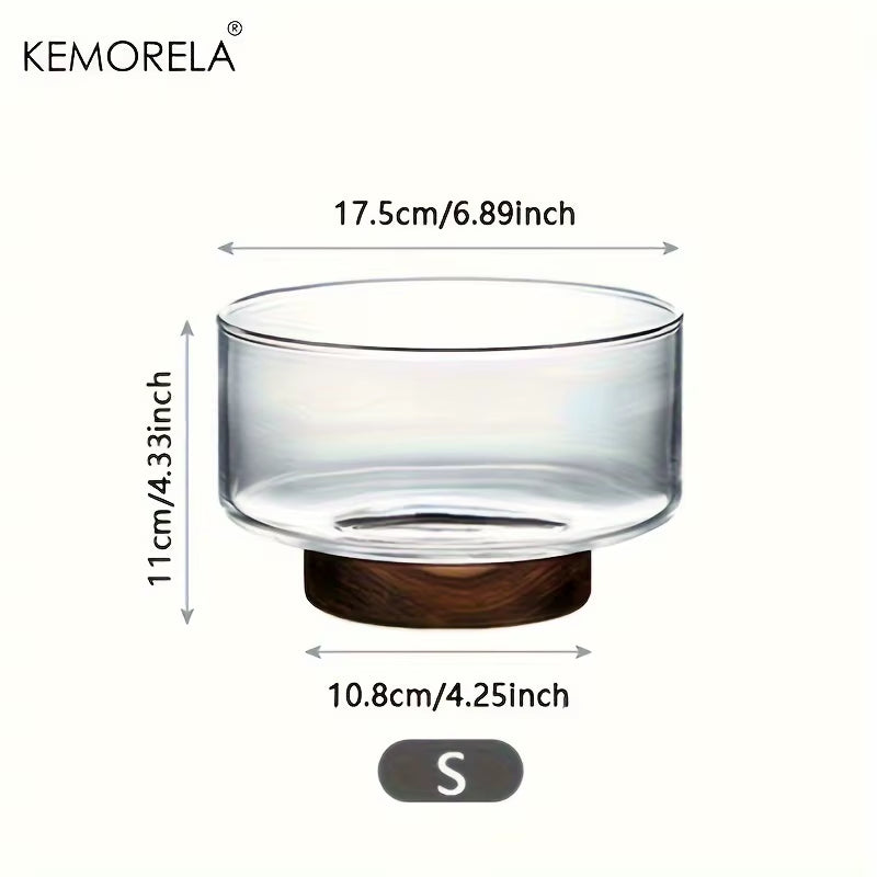 Glass Fruit & Snack Bowl with Wooden Base