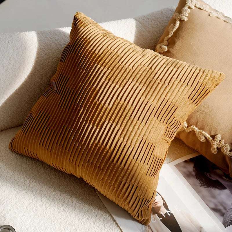 Brown & Cream Nordic Jacquard Decorative Throw Pillow Cover 45x45cm