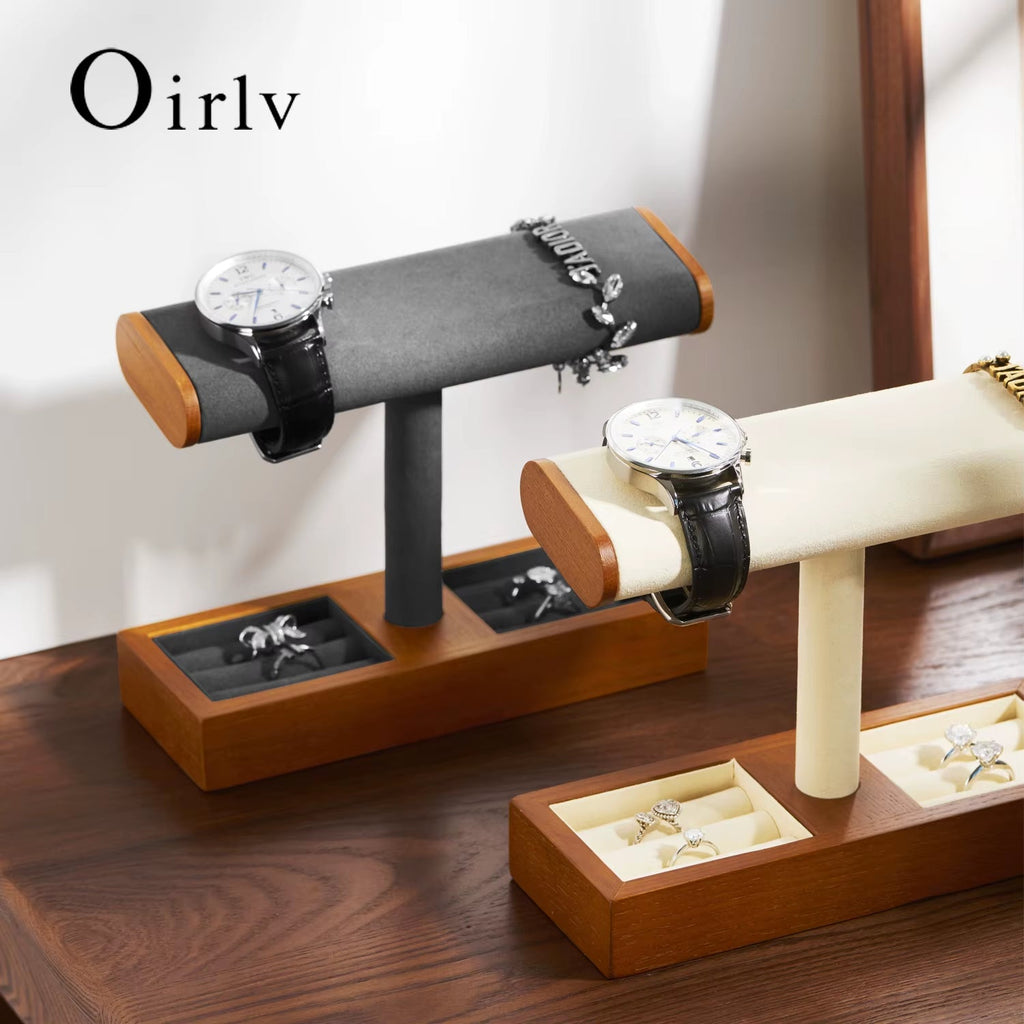 Wooden T-Bar Jewelry Organizer & Watch Display