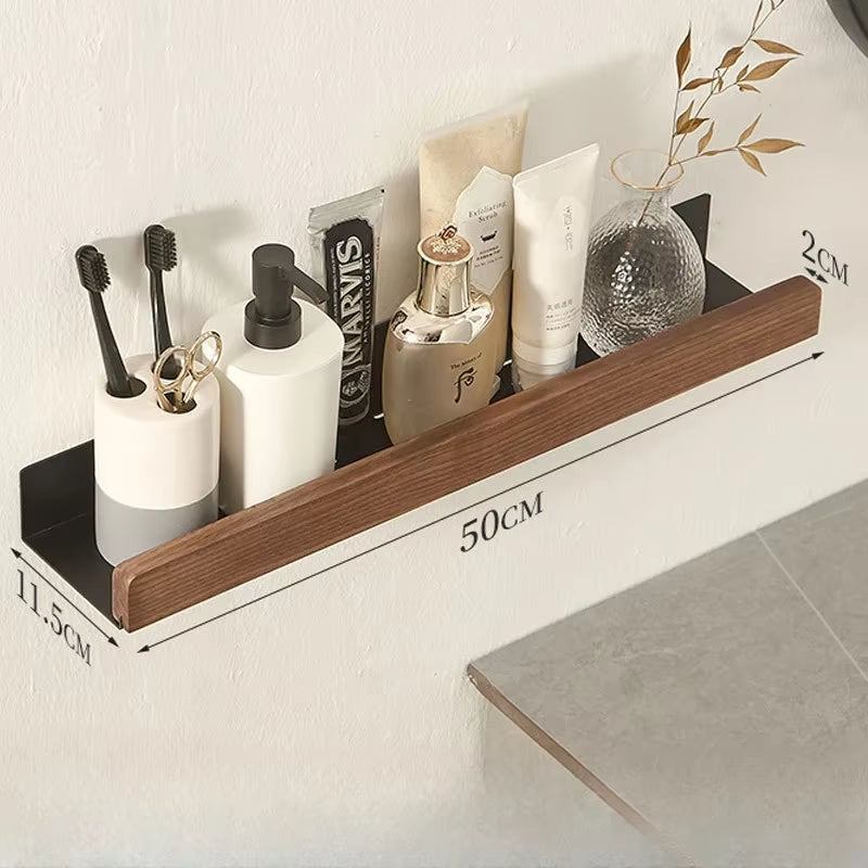 Wood Wall Mounted Bathroom Shelf Self Adhesive