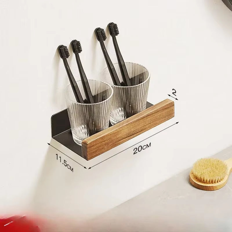 Wood Wall Mounted Bathroom Shelf Self Adhesive