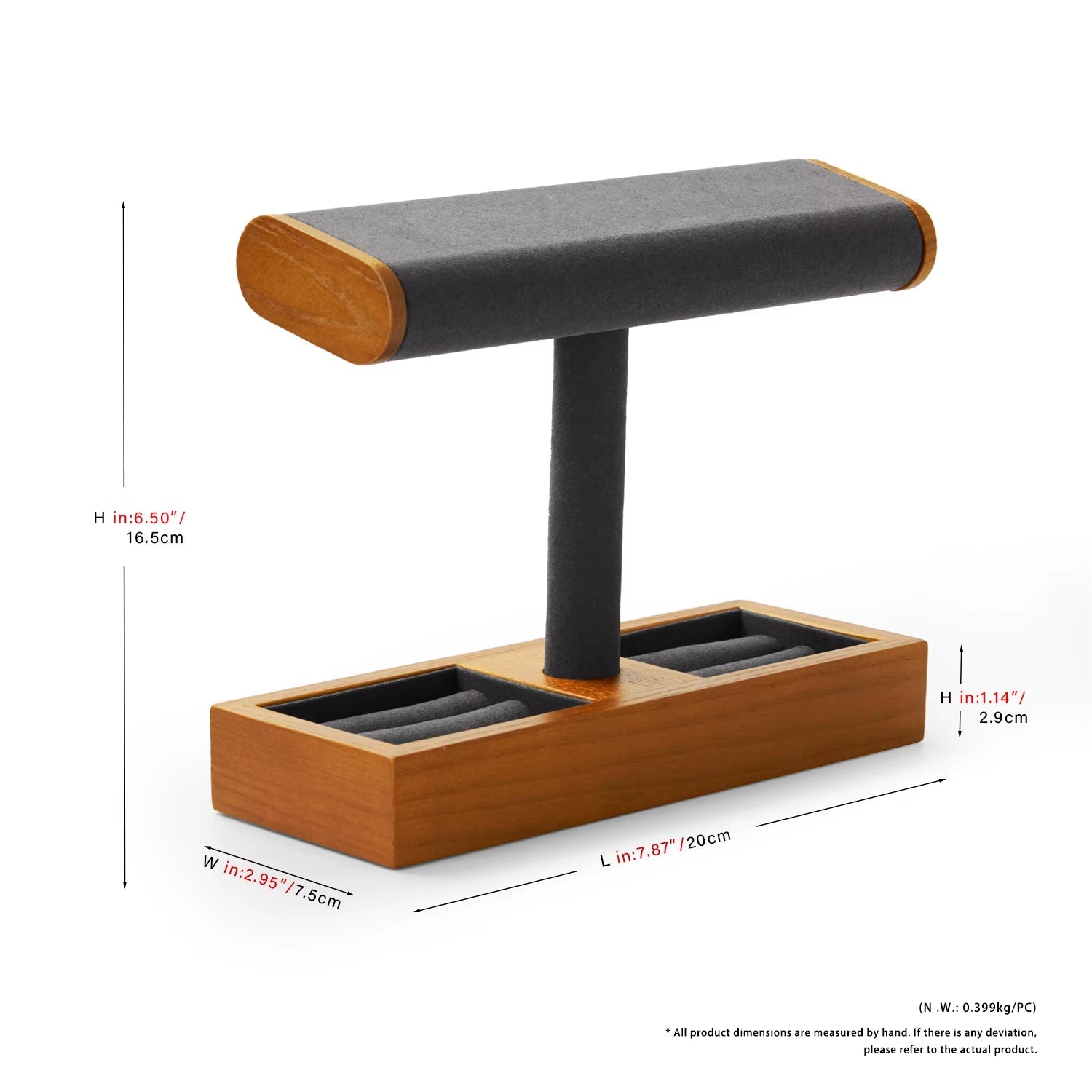 Wooden T-Bar Jewelry Organizer & Watch Display