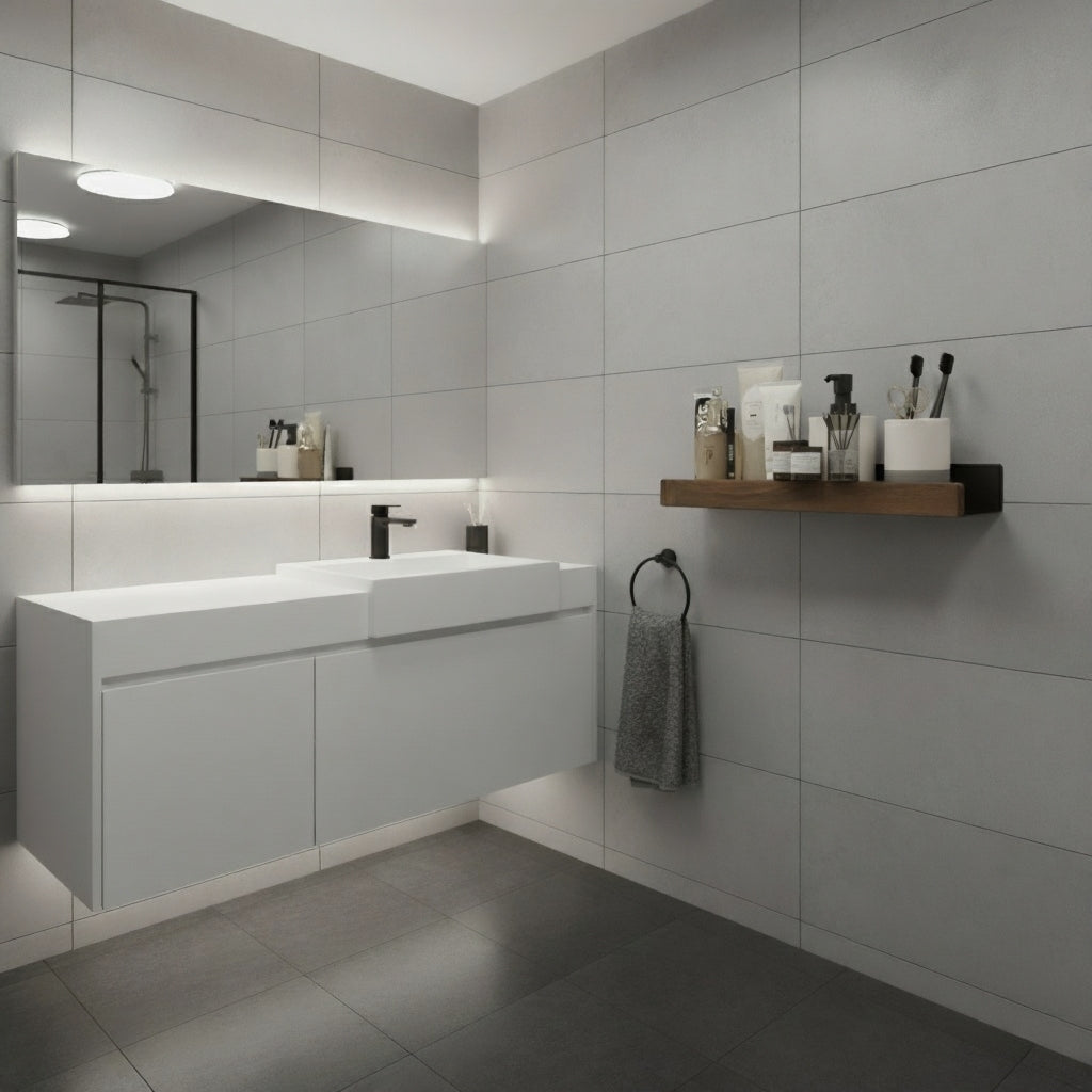 Wood Wall Mounted Bathroom Shelf Self Adhesive