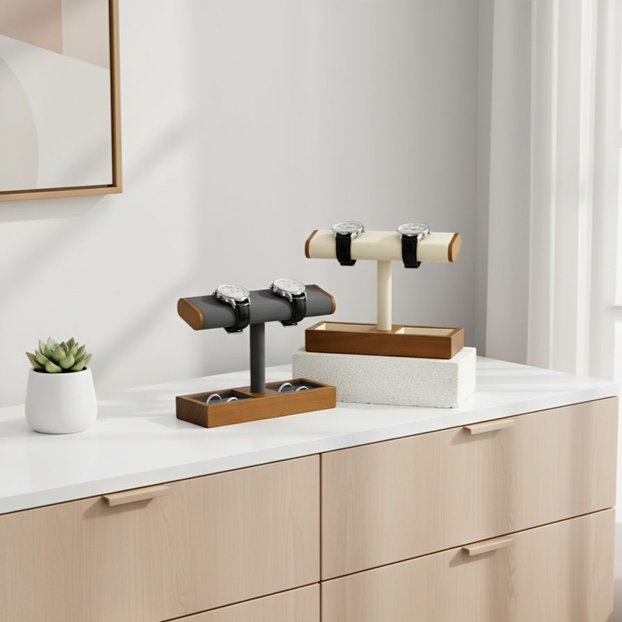 Wooden T-Bar Jewelry Organizer & Watch Display