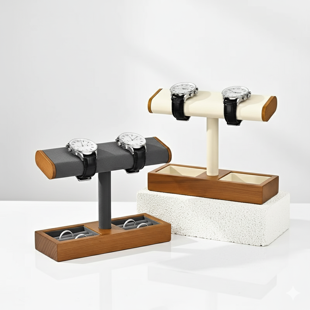 Wooden T-Bar Jewelry Organizer & Watch Display