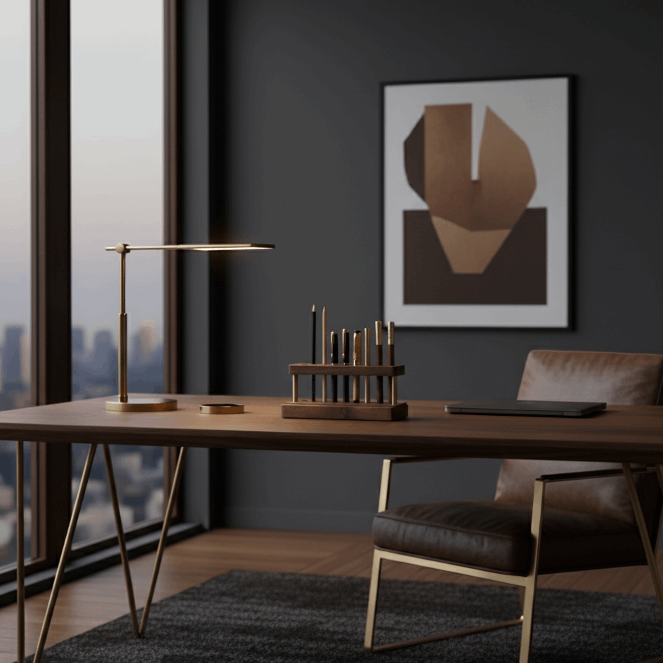 Wooden Pen Holder with Phone Holder 9-Slot