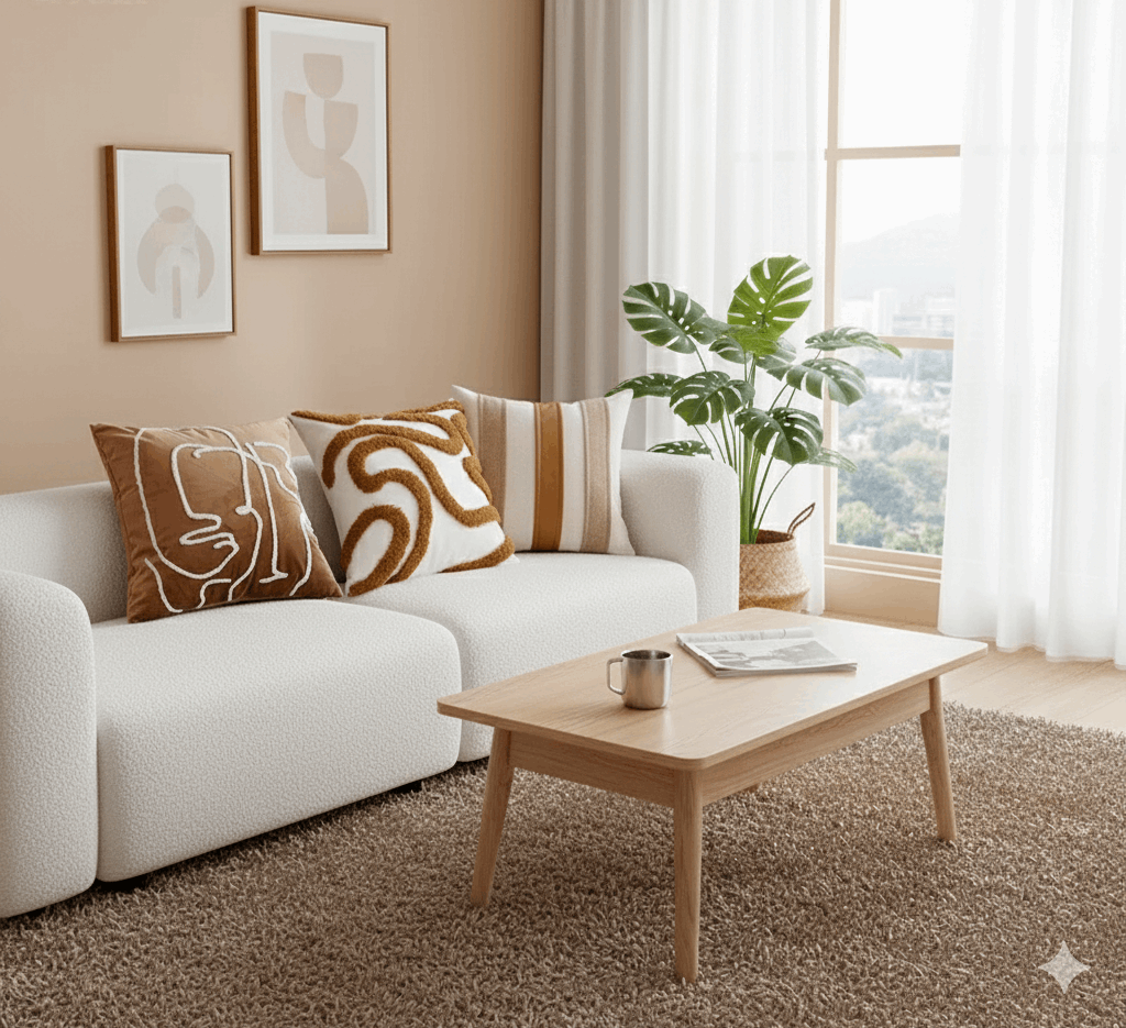  Brown & Cream Nordic Jacquard Decorative Throw Pillow Cover 45x45cm