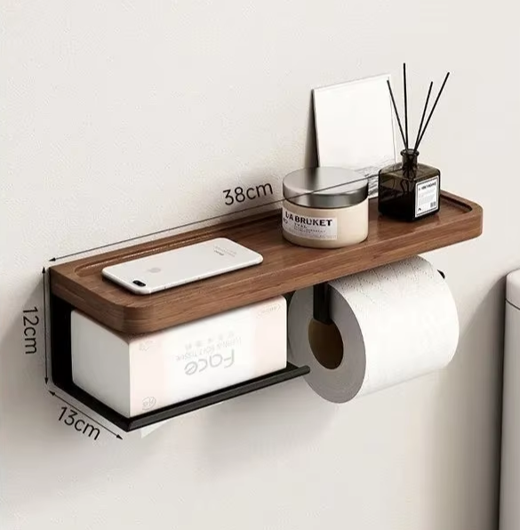 Wooden Wall Mounted Toilet Paper Holder 