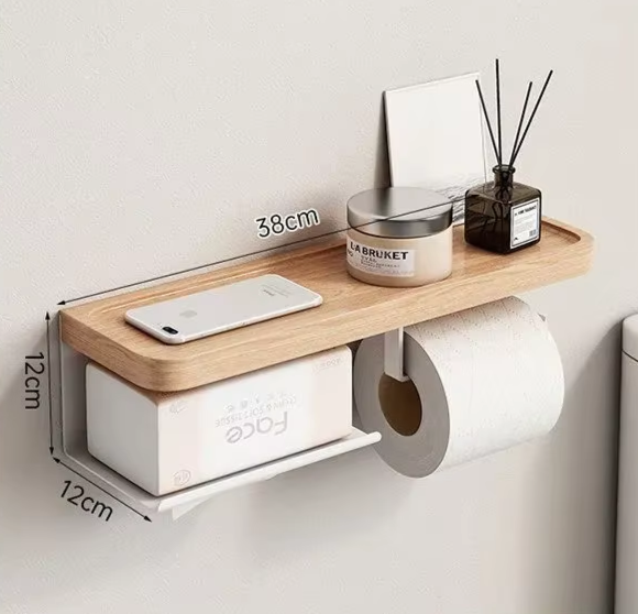 Wooden Wall Mounted Toilet Paper Holder 