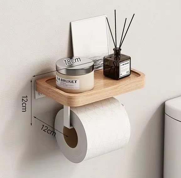Wooden Wall Mounted Toilet Paper Holder 
