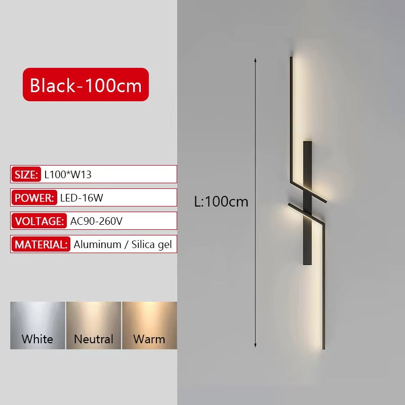 Long Strip LED Wall Lamp Modern Remote Control Dimming Living Roomdecor Wall Lamp Background Bedroom Bedside Home LED Lighting