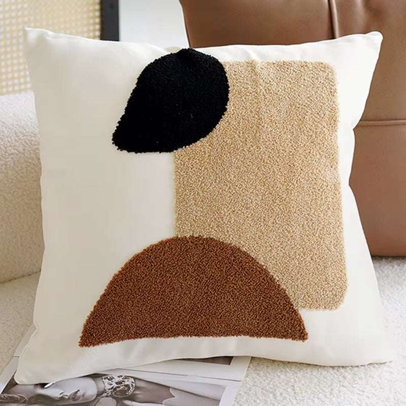 Brown & Cream Nordic Jacquard Decorative Throw Pillow Cover 45x45cm
