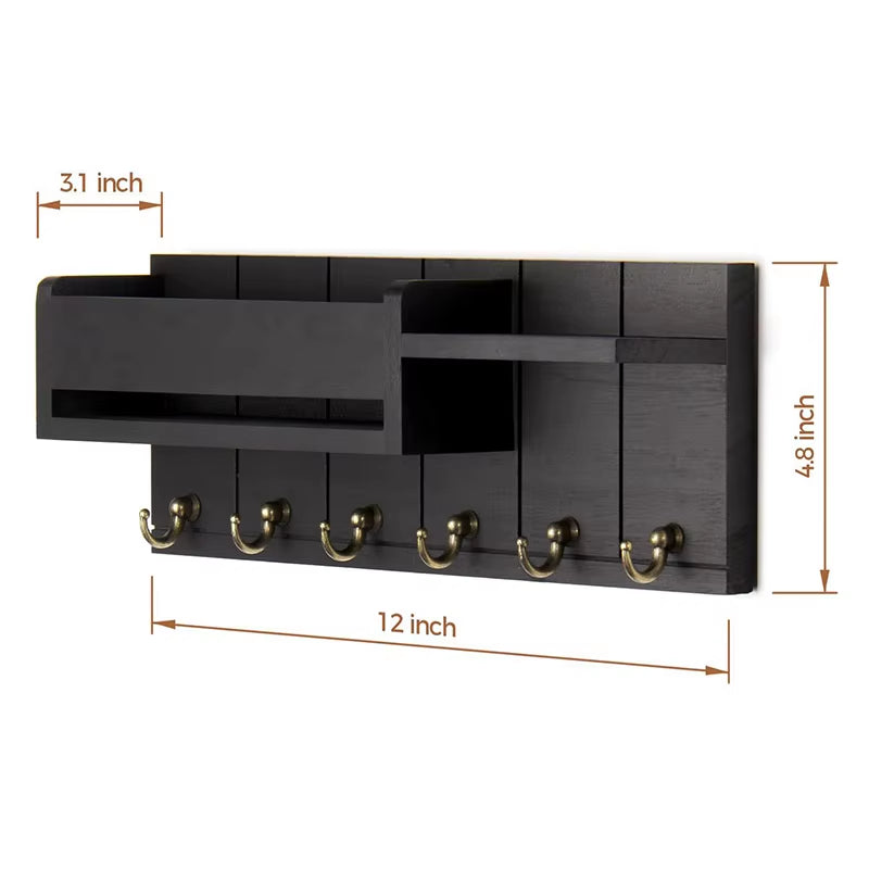 Wall Mounted Wood Key Rack & Mail Organizer