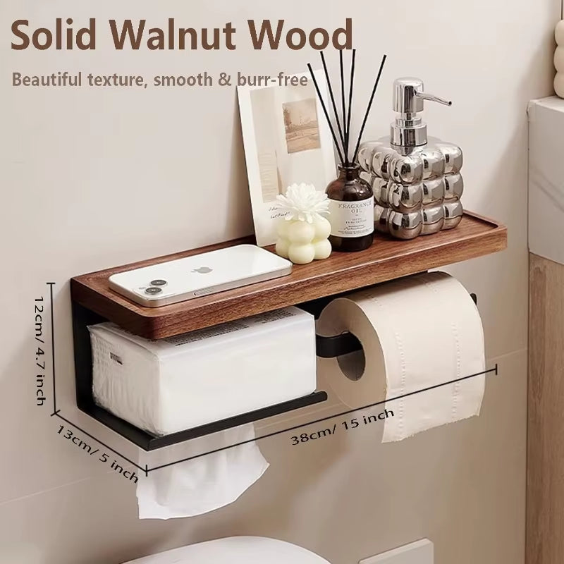 Wooden Wall Mounted Toilet Paper Holder 