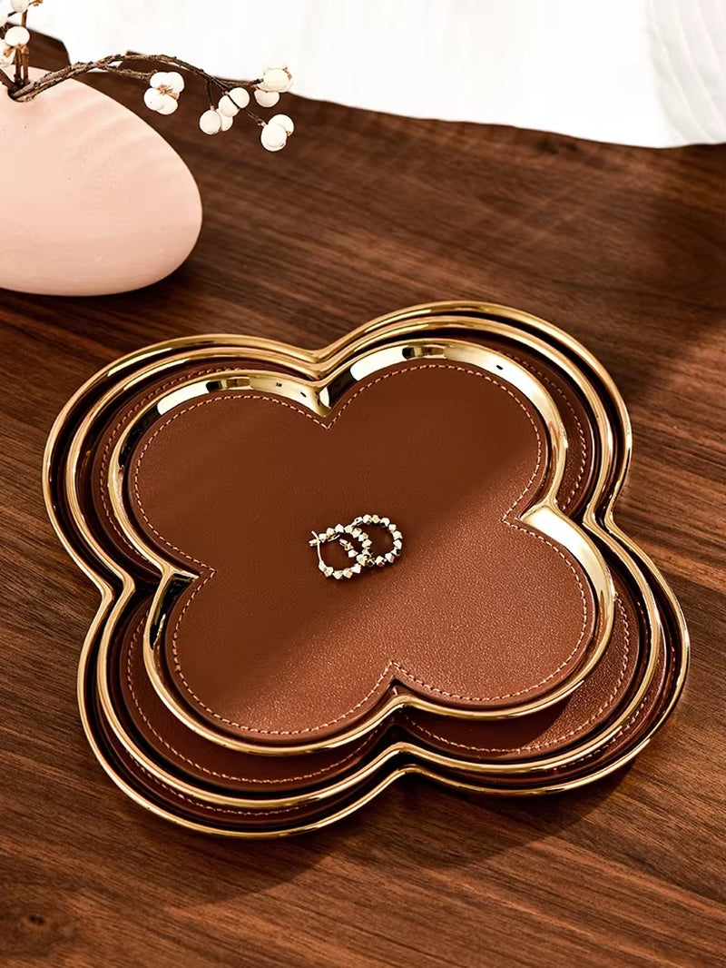 Clover Ceramic & Leather Storage Tray