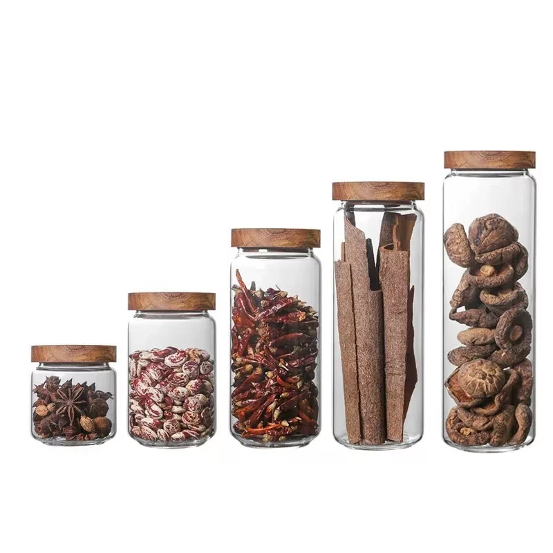 Glass Airtight Storage Jar with Wooden Lid