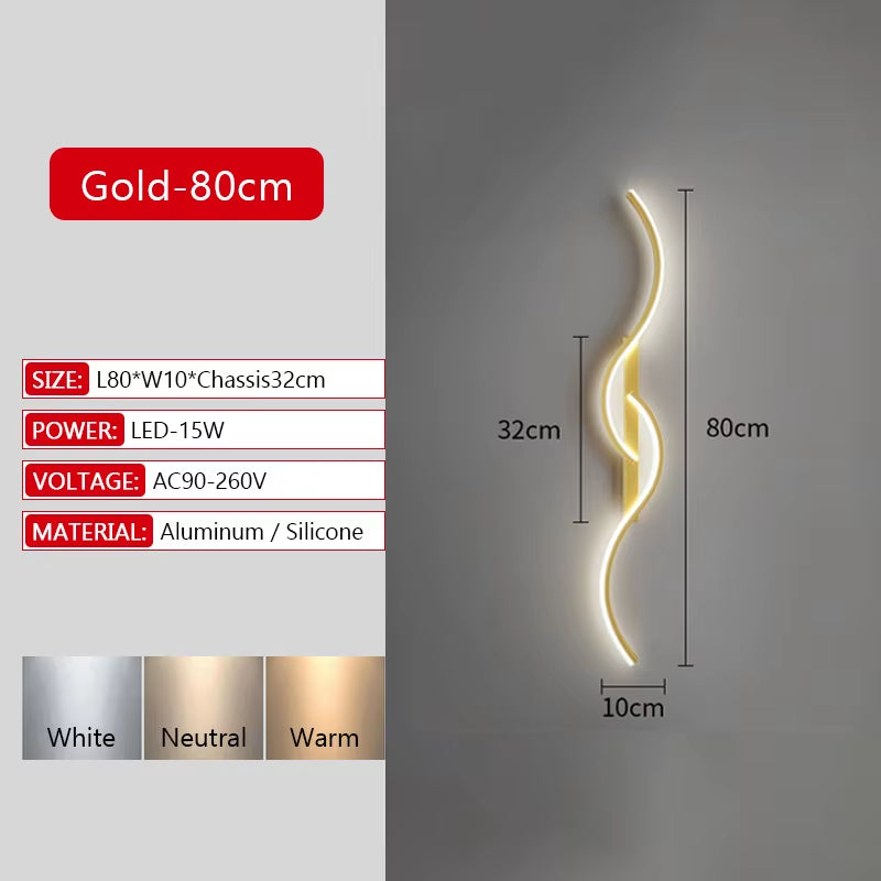 Long Strip LED Wall Lamp Modern Remote Control Dimming Living Roomdecor Wall Lamp Background Bedroom Bedside Home LED Lighting