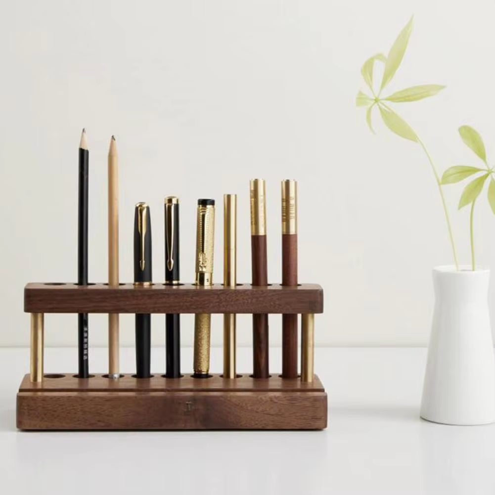 Wooden Pen Holder with Phone Holder 9-Slot