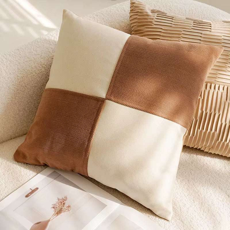 Brown & Cream Nordic Jacquard Decorative Throw Pillow Cover 45x45cm