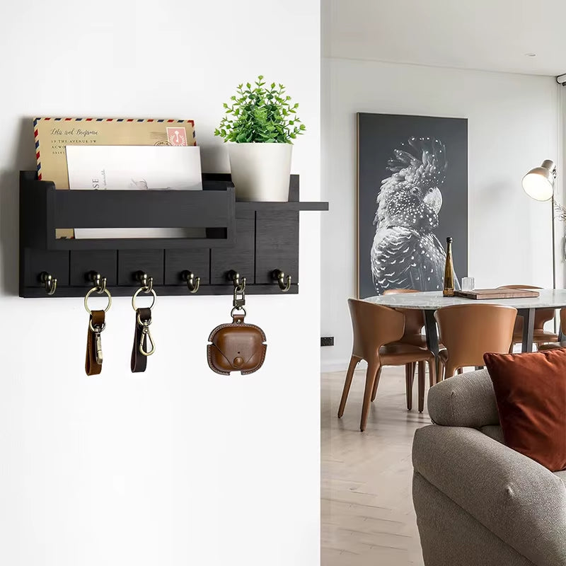 Wall Mounted Wood Key Rack & Mail Organizer