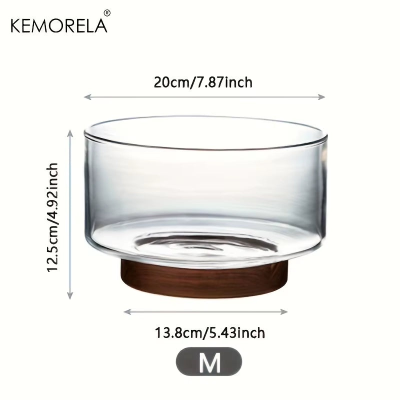 Glass Fruit & Snack Bowl with Wooden Base