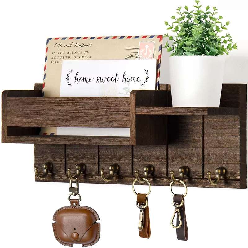 Wall Mounted Wood Key Rack & Mail Organizer