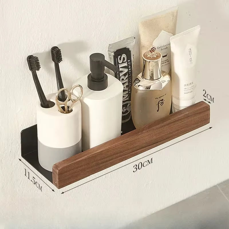 Wood Wall Mounted Bathroom Shelf Self Adhesive