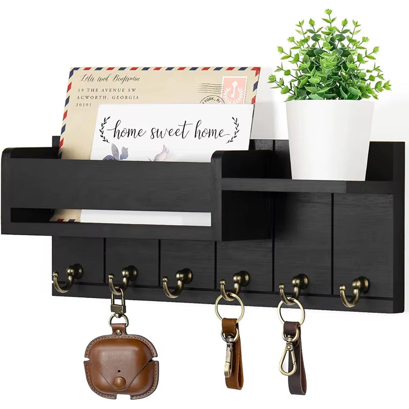 Wall Mounted Wood Key Rack & Mail Organizer