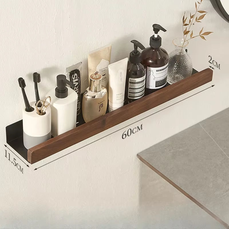 Wood Wall Mounted Bathroom Shelf Self Adhesive