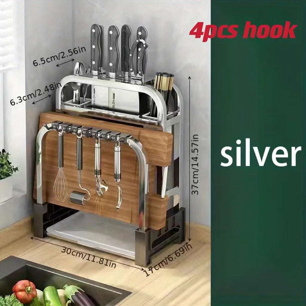 Stainless Steel Knife & Cutting Board Holder Kitchen Countertop 