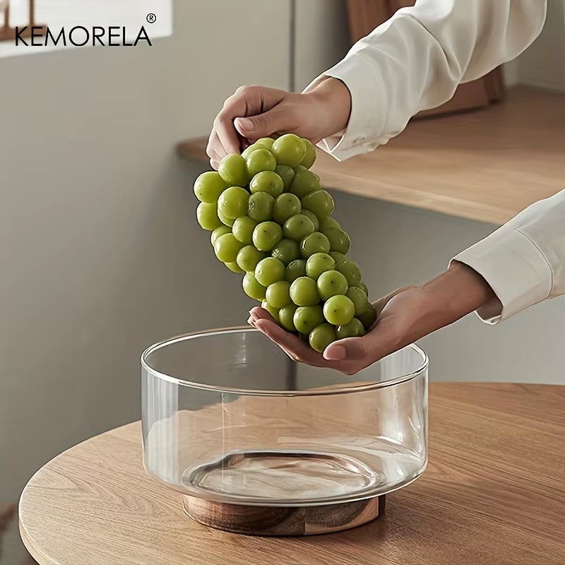 Glass Fruit & Snack Bowl with Wooden Base