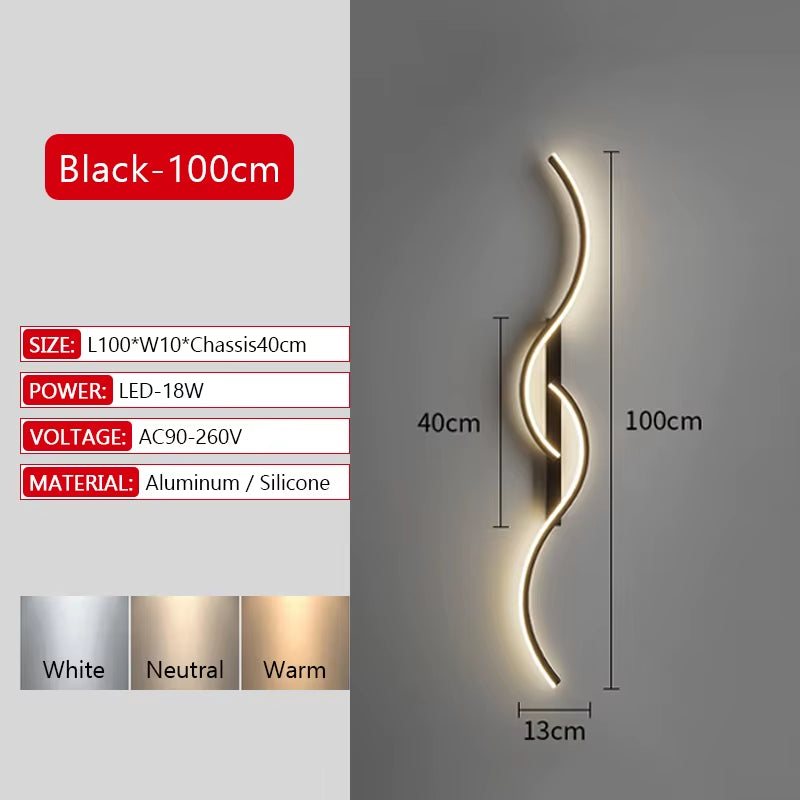 Long Strip LED Wall Lamp Modern Remote Control Dimming Living Roomdecor Wall Lamp Background Bedroom Bedside Home LED Lighting