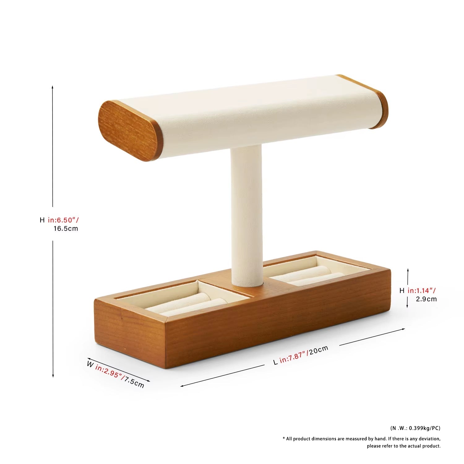 Wooden T-Bar Jewelry Organizer & Watch Display