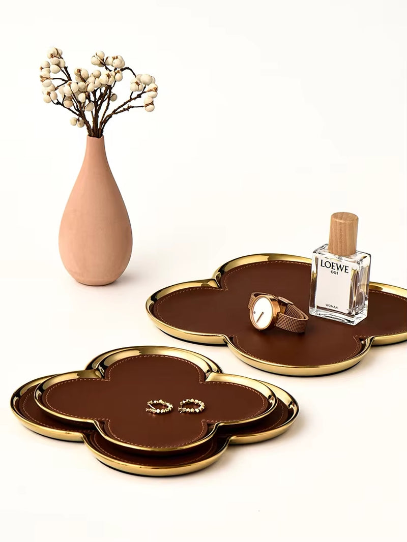 Clover Ceramic & Leather Storage Tray