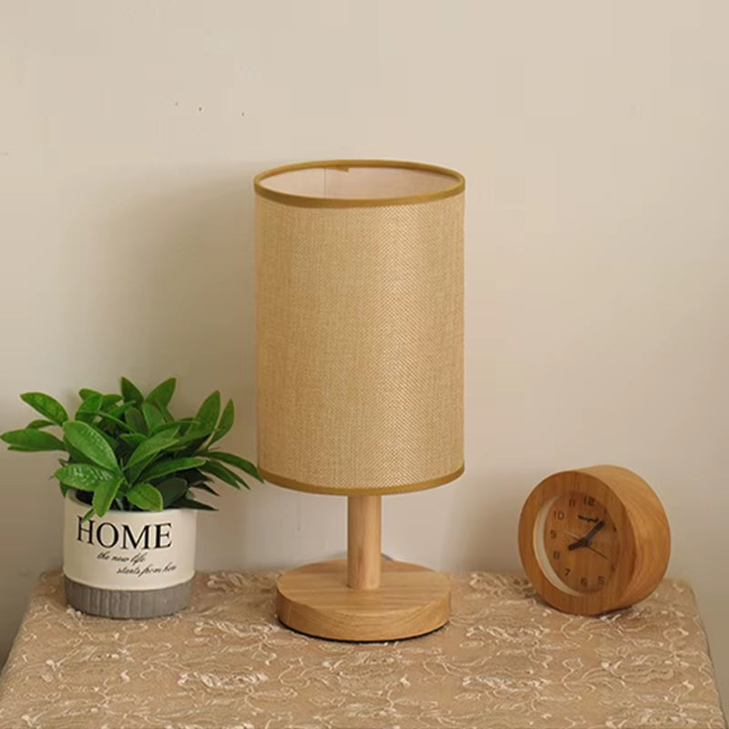 Table Lamp Beige Fabric Shade Bedside Light 