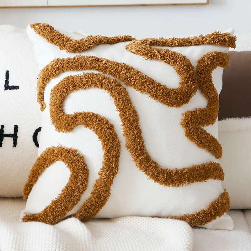 Brown & Cream Nordic Jacquard Decorative Throw Pillow Cover 45x45cm