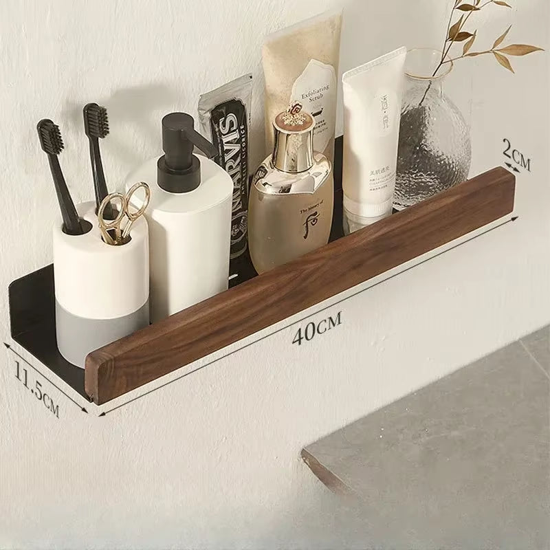 Wood Wall Mounted Bathroom Shelf Self Adhesive