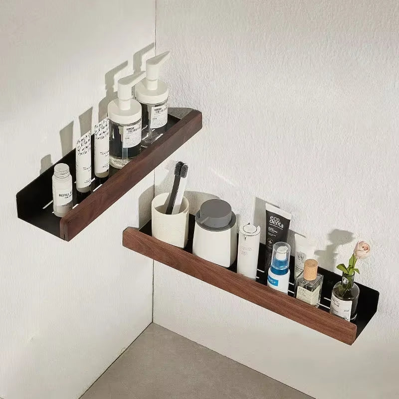 Wood Wall Mounted Bathroom Shelf Self Adhesive 