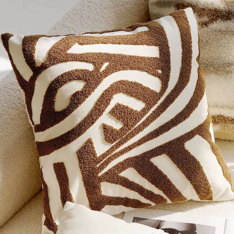 Brown & Cream Nordic Jacquard Decorative Throw Pillow Cover 45x45cm
