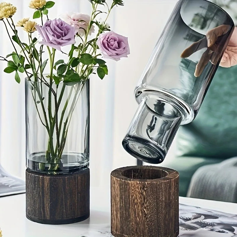 Minimalist Wooden Glass Vase
