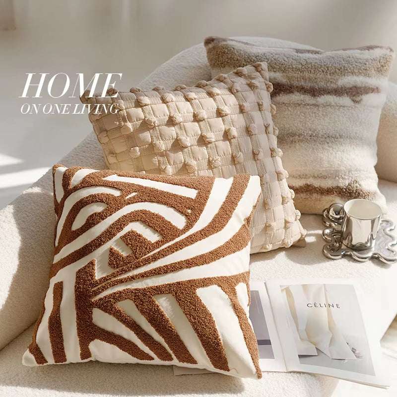  Brown & Cream Nordic Jacquard Decorative Throw Pillow Cover 45x45cm